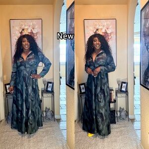 Elegant Long Sleeve Camouflage Dress